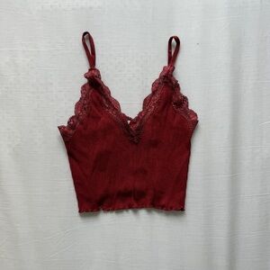 Elegant Lace Trim Burgundy Tank Top